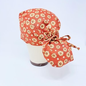 Ponytail Scrub Cap - Thanksgiving scrub hat. Fall flowers Surgical Cap for Women with Satin Lined.