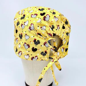 Men&#39;s Scrub Cap with Tie Back, Yellow Chicken skull tie-back style surgical Scrub Hat.