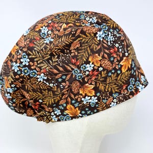Fall Euro Scrub Cap with satin lined. Floral Surgical Hat for Women. European Surgical scrub cap.