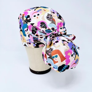 Ponytail Scrub Cap - Women Faces with Sunglasses Surgical Cap for Women with Satin Lined Option.