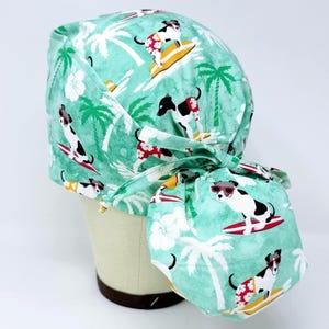 Funny Dog ponytail scrub cap - Sea Surgical Cap for Women with Satin Lined Option.