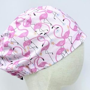 Flamingo Euro Scrub Cap with satin lined. Summer Surgical Hat for Women. European Surgical scrub cap.