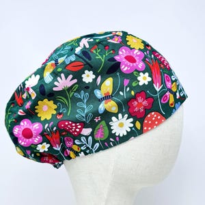 Flower Euro Scrub Cap with satin lined. Summer Surgical Hat for Women. European Surgical scrub cap.