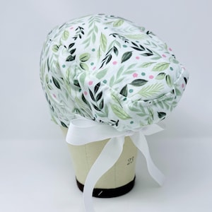 Floral Euro scrub cap with ties. European scrub caps for women. Surgical cap for women with satin lined option.