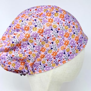 Wildflower Euro Scrub Cap with satin lined option. Floral Surgical Hat for Women. European Surgical scrub cap.