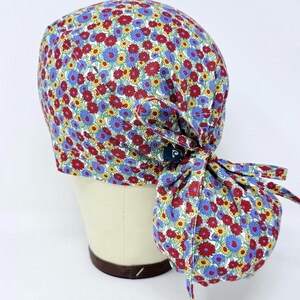 Wildflower ponytail scrub cap - Floral Surgical Cap for Women with Satin Lined Option.