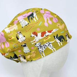 Dog Euro Scrub Cap with satin lined. Poodle Surgical Hat for Women. Cute European Surgical scrub cap.