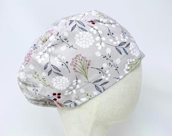 Plant Euro Scrub Cap with satin lined. Floral Surgical Hat for Women. European Surgical scrub cap.
