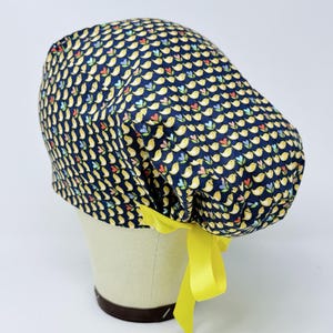 Bird Euro Scrub Cap with Ties. European Satin Lined scrub caps for women.