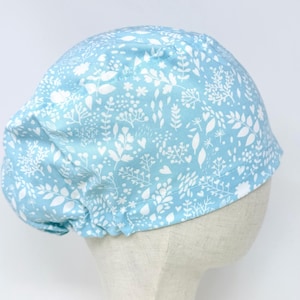 Floral Euro Scrub Cap with satin lined. Blue Surgical Hat for Women. European Surgical scrub cap.