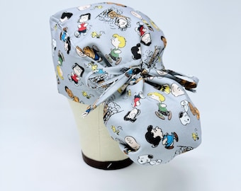 Ponytail Scrub Cap - Surgical Hat for Women with Satin Lined Option. Gray scrub caps for women.