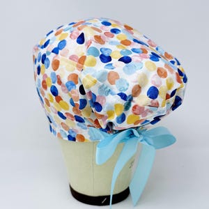 Euro Scrub Cap with Ties. Spring European Satin Lined option scrub caps for women.
