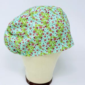 Pink flower Euro Scrub Cap with satin lined. Floral Surgical Hat for Women. European Surgical scrub cap.