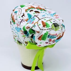 Mountain Euro Scrub Cap with Ties. European scrub caps for women. Camping Surgical Cap for Women with Satin Lined Option.