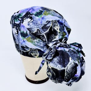 Wolves Ponytail Scrub Cap - Wild animal Surgical hat for Women with Satin Lined Option.