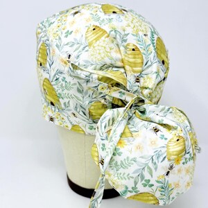 Gorro quirúrgico con cola de caballo de abeja: bonito gorro quirúrgico para mujer con opción de forro de satén.