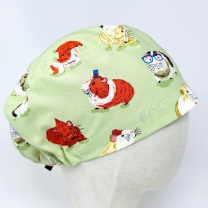 Guinea pig Euro Scrub Cap with satin lined. Surgical Hat for Women. European Surgical scrub cap.