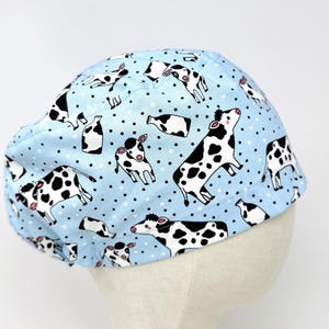 Cow Euro Scrub Cap with satin lined. Farm Surgical Hat for Women. European Surgical scrub cap.