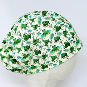 Green Frog Scrub Cap: Satin-Lined Cotton Surgical Hat - Handmade in USA