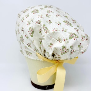Winter Berry Euro Scrub Cap with Ties. European Satin Lined option scrub caps for women.