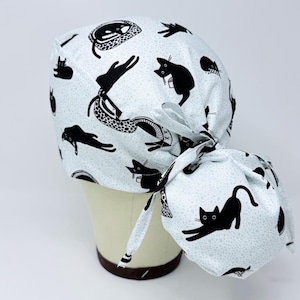 Lazy cat ponytail scrub cap - Cute Surgical Cap for Women with Satin Lined Option.