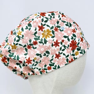 Flower Euro Scrub Cap with satin lined. Summer Surgical Hat for Women. European Surgical scrub cap.