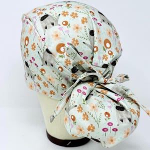 Cat ponytail scrub cap for women - Cute Surgical scrub cap with Satin Lined Option.