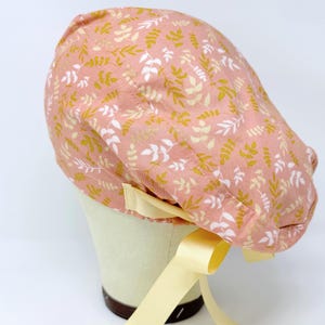 Floral Euro Scrub Cap with Ties. Summer flower European Satin Lined scrub caps for women.