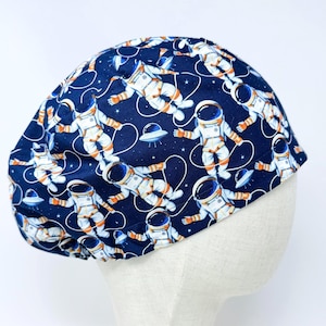 Space Euro Scrub Cap with satin lined. Astronaut Surgical Hat for Women. European Surgical scrub cap.