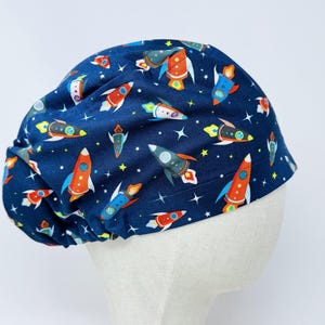 Space Euro Scrub Cap with satin lined. Rocket Surgical Hat for Women. European Surgical scrub cap.