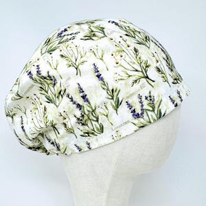 Botanical Euro Scrub Cap with satin lined option. Lavender Surgical Hat for Women. European Surgical scrub cap.