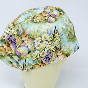 Easter Euro Scrub Cap with satin lined. Bunny Surgical Hat for Women. Spring European Surgical scrub caps.