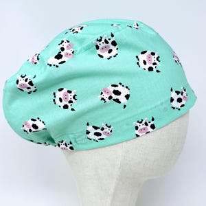 Cow Euro Scrub Cap with satin lined. Farm Surgical Hat for Women. European Surgical scrub cap.