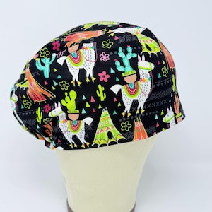 Llama Euro Scrub Cap with satin lined. Cute Surgical Hat for Women. European Surgical scrub cap.