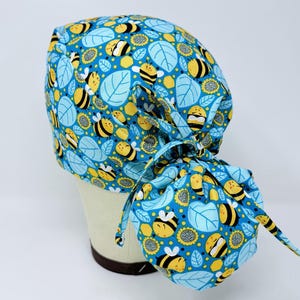 Bee ponytail scrub cap - Spring Surgical Cap for Women with Satin Lined Option.