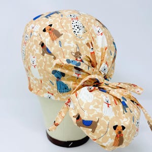 Dog Ponytail Scrub Cap - Puppy Surgical hat for Women with Satin Lined Option.