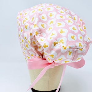 Egg Euro Scrub Cap with Ties. Funny European scrub caps for women. Pink Surgical Cap for Women with Satin Lined Option.