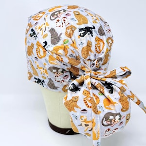 Lazy cat ponytail scrub cap - Cute Surgical Cap for Women with Satin Lined Option.
