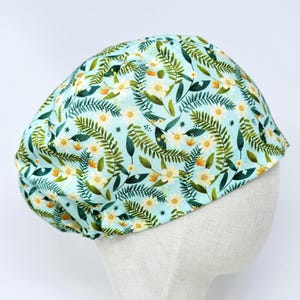 Yellow flower Euro Scrub Cap with satin lined. Surgical Hat for Women. European Surgical scrub cap.