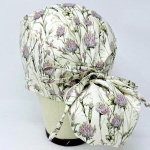Flower ponytail scrub cap - Summer Surgical Cap for Women with Satin Lined Option.