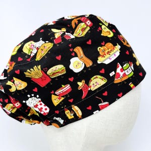 Food Euro Scrub Cap with satin lined. Snack Surgical Hat for Women.