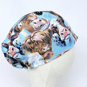 Cow Euro Scrub Cap with satin lined. Farm Surgical Hat for Women. European Surgical scrub cap.
