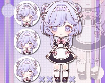 Chibi Vtuber-model | Vooraf gemaakt Vtuber-model | Calico Cat Girl VTuber-items | Schattige paarse meid VTuber-avatar, | Live2D-model | Volledig opgetuigd