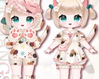 Chibi Vtuber-model | Vooraf gemaakt Vtuber-model | Calico Cat Girl VTuber-items | Live2D-model | Volledig getuigd | Klaar voor gebruik