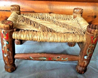 Dolls House Traditional Seat Rush Stool Footstool Miniature Hand Made Furniture