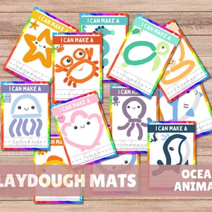 Ocean Animals Play Dough Mats Fine Motor Skills Preschool Kindergarten Quiet Time Activity for Kids Play Doh Gift for Toddler Playdough Mats