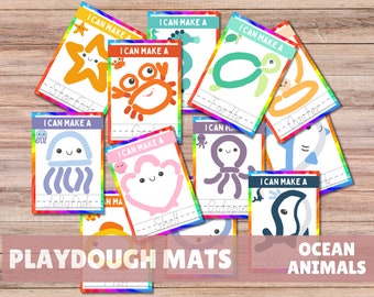 Ocean Animals Play Dough Mats Fine Motor Skills Preschool Kindergarten Quiet Time Activity for Kids Play Doh Gift for Toddler Playdough Mats