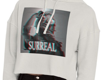 Hoodie, Cropped Hoodie, kurzer Hoodie, Damen Cropped Sweatshirt mit Kapuze, Sweatshirt mit Kapuze, Glitch Hoodie, Anaglyph Hoodie, Surreal