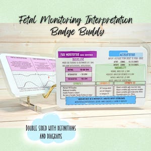 Electronic Fetal HR Monitoring Badge Buddy | EFM Nurse Reference Card | FHR Strip Interpretation with Visual Illustrations and Definitions