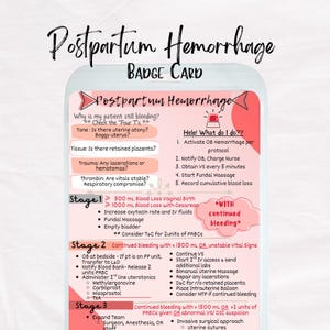 Postpartum Hemorrhage PPH Badge Buddy | OB Emergency Nursing Cheat Sheet | PPH Med List | Labor & Delivery Clinical Pocket Tool